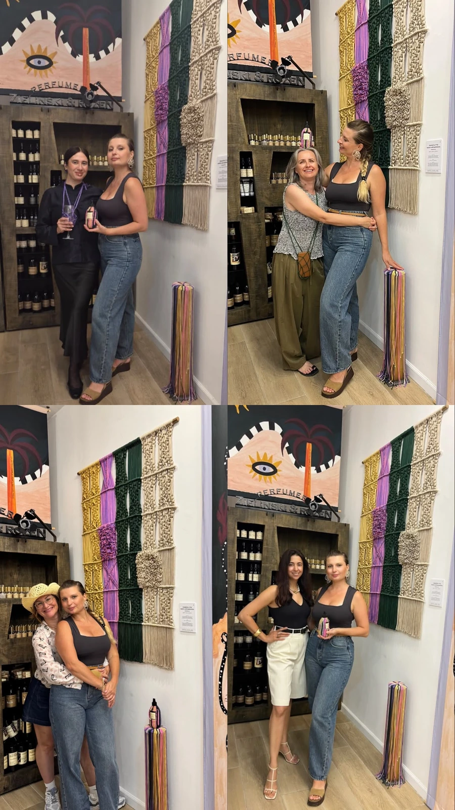 קולאז׳ ארבע תמונות של זוגות מצטלמים מול קיר המקרמה